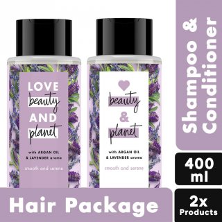 7. Love Beauty Planet Shampoo & Conditioner Argan Oil & Lavender 400 ml, Bikin Rambut Bebas Kusut