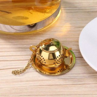 5. Mamacia Treats Saringan Teh Gold Bentuk Teapot, Estetik dan Unik