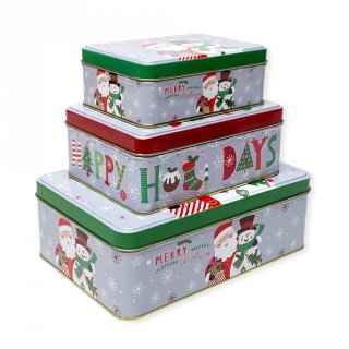 19. W! Accessories Kotak Kaleng / Tin Box Natal Set Santa Snowman 63320900, Tutupnya Rapat