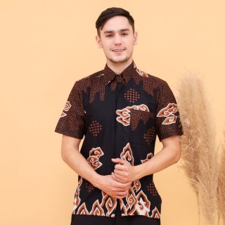 Batik Trusmi Kemeja Kerja Batik Pria Lengan Pendek Mega Mendung AMM