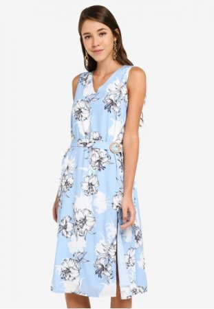 BYSI - Floral Print Belted Dress