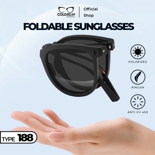6. Colore.in Kacamata Hitam Sunglasses Lipat Pordable PC Polarized Anti UV Wanita Pria Bisa Req Minus 188