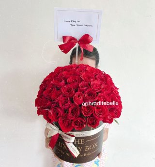 Flower Bloombox Red Rose Full Premium / Hadiah Bunga Hari Ibu / Vals