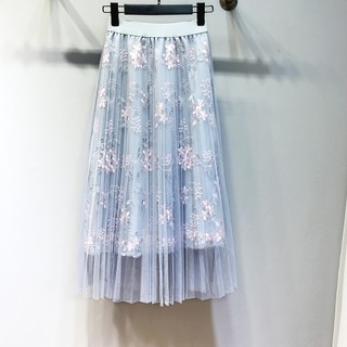 Korean High Waist Tutu Skirt Floral Long Pleated