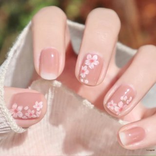 Pink White Flower Simple Gradient Fake Nails