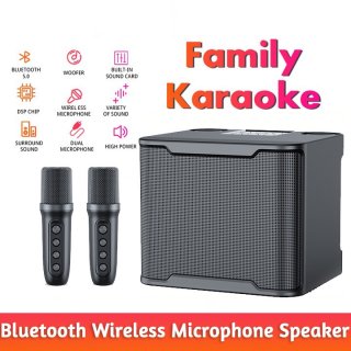 Wireless Microphone Portable Bluetooth Speaker Karaoke with Two Microphone 