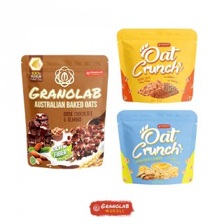 30. Paket Granolab Dark Chocolate Almond 210gr, Oat Crunch Abon 50gr dan Cheese 50gr, Sarapan Sehat Setiap hari