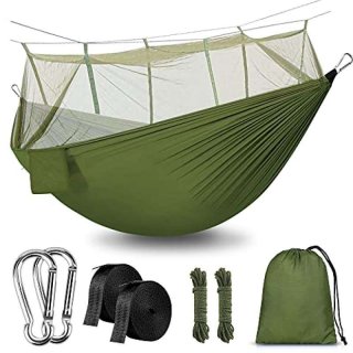 Rusee Camping Hammock with Net Outdoor Hammock Travel Bed Lightweight Parachute Fabric Double Hammock for Outdoor, Camping, Hiking, Backpacking