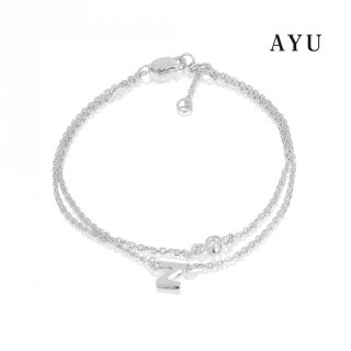 18. AYU Gold Initial Double Layer Bracelet 17K White Gold