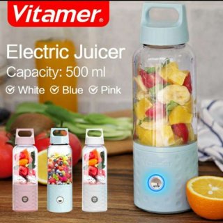 ORI VITAMER BLENDER PORTABLE 500ML Blender Kaca Juice mini USB - Biru