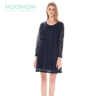 MOOIMOM Full Lace Long Sleeves Nursing Dress