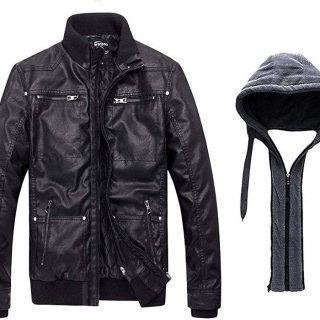 19. Wantdo Men’s Faux Leather Jacket with Removable Hood, Tahan Air dan Angin