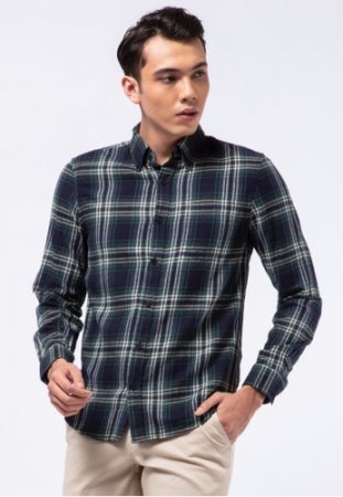 4. Executive Long Sleeve Flannel Shirt, Motif Kotak-Kotak Besar