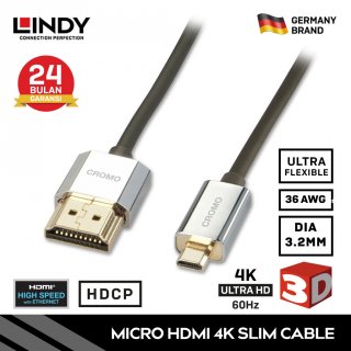 Lindy1M Kabel Cromo Ultra Slim Micro HDMI 2.0 to HDMI 4K ｜ 41681