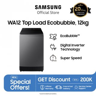Samsung Mesin Cuci Top Load Inverter Ecobubble 12kg - WA12CG5745BDSE