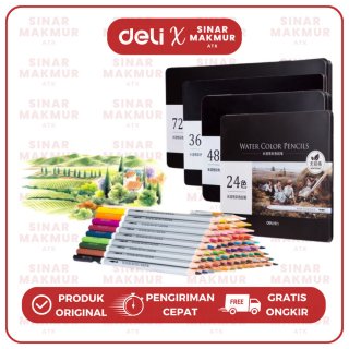 Pensil Warna Cat Air/Watercolor Pencil Deli 24/36/48/72 Warna (Set) 