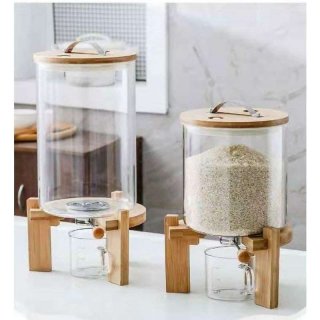 Tempat Penyimpanan Wadah Beras Toples Kaca Rice Glass Dispenser Matic