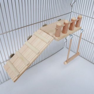 Mainan Ayunan Bahan Kayu dengan Tangga Panjat untuk Kandang Burung/Hamster