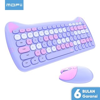 7. MOFii Wireless Keyboard Mouse Set 2.4G Meow Cute, Keyboard dengan Warna Menggemaskan