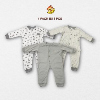 28. GORILLUX - Baju Bayi / Baju Kodok Bayi Buka Kaki Seri Grey 3 Pcs