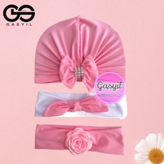 22. GASYIL Turban Bayi Set Pink Bikin Bayi Makin Cantik