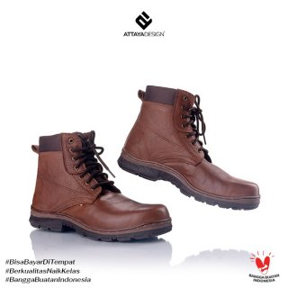 Attaya Design Sepatu Safety Boots Pria Branded Kulit Asli Berkualitas Terbaik Model STGST02