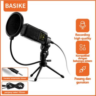 BASIKE Microphone Condenser Mic Recording Streaming Live Podcast PC 3.5mm Profesional with Shockproof Mount