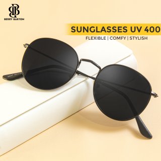 Berrybarton - Kacamata Hitam Round Metal Sunglasses Anti UV