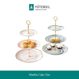 8. Yutensil Cake Plate / Piring Kue Marbel Susun 3 Tingkat / Marble Gold Cake Tier