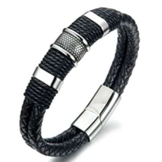 Men's Jewelry Gelang Pria Kulit Hitam Asli Titanium Real Leather Bracelet