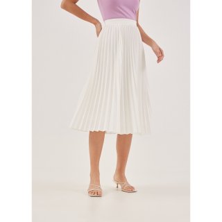 Elinie Pleated Midi Skirt - White