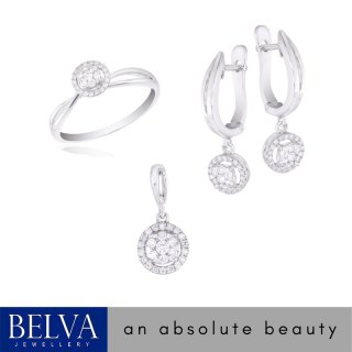 20. 1 Set Perhiasan Cincin Anting Liontin Diamond Set - Belva Jewellery, Menawan dan Anggun