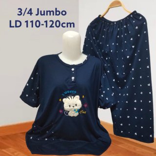 Baju Tidur Kaos Model Celana 3/4 Jumbo Big Size Babydoll Wanita 3XL - BearME 