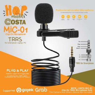 COSTA 01 Microphone Clip On 3.5mm TRRS Mic for Smartphone HP / PC