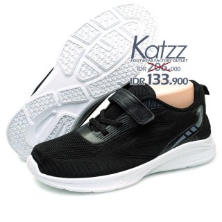 Katzz - Sepatu Anak Sekolah VELCRO SD TK SMP HITAM PUTIH 
