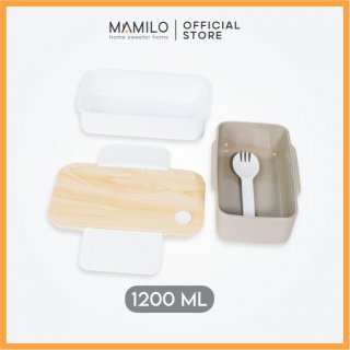 MAMILO Lunch Box Stainless Steal Kotak Makan Tutup Motif Kayu - 1200ML