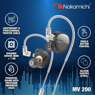 Nakamichi MV 200 HD IEM 1 DD 1 BA Wired Earphone In Ear Monitor Mic