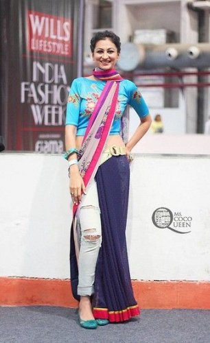 indo western saree with jeans