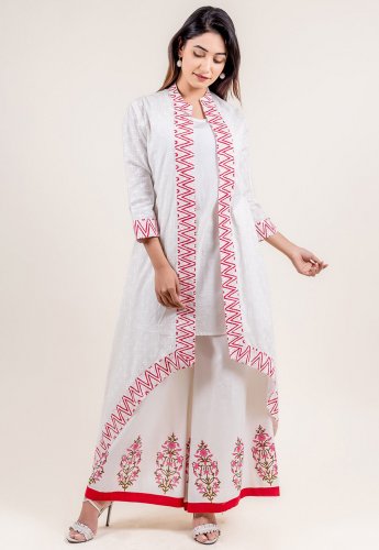 White kurti sale with long jacket