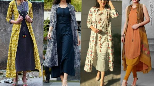 Readymade Satin Jacket Style Long Kurti In Grey : kudip23