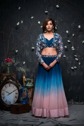 Buy Lava Smoke Hand Embroidered Full Sleeves Lehenga Set Online for Women  by SHREYA AGARWAL - 4045512