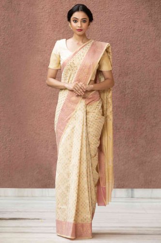 Buy SajaSajo Off White Pure Cotton Hand Woven Saree With Buti Work Without  Blouse online