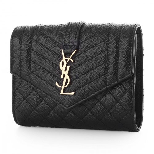 野花 卯月 【美品】サンローラン YSL 二つ折り財布 レザー 黒