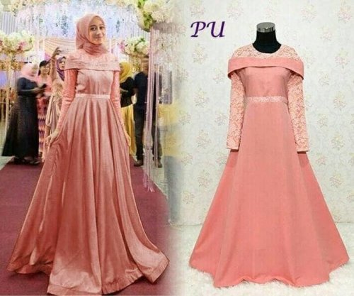 Model Baju Dress Panjang Brokat Muslim Voal Motif