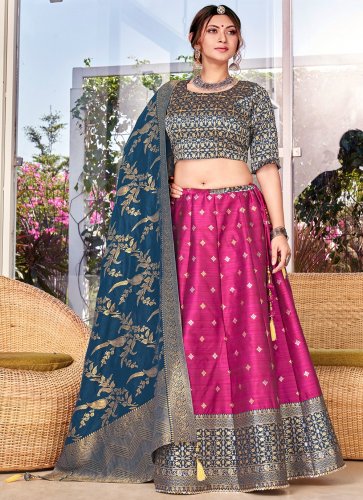 Buy Women Pink and Beige Net Wedding Lehenga Choli with Dupatta -Inddus.in.