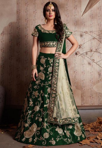 Buy Yellow With Dark Green Lehenga Choli Online - LSTV02629 | Andaaz Fashion