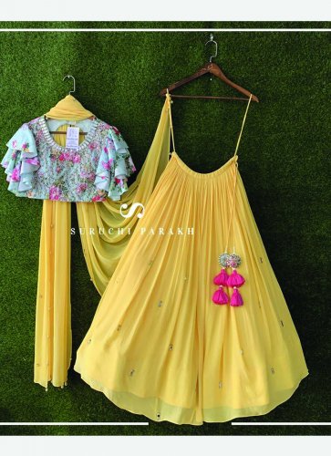 New Girls Yellow Lehenga Design with Pink Blouse | Designer outfits woman,  Lehenga designs, Yellow lehenga