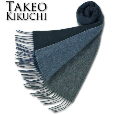 タケオキクチ TAKEO KIKUCHI ピュアカシミヤ100% ウォッシャブル パネル マフラー メンズ ネイビー系 紺 カシミア 洗濯 無料ラッピング可能 プレゼント ギフト