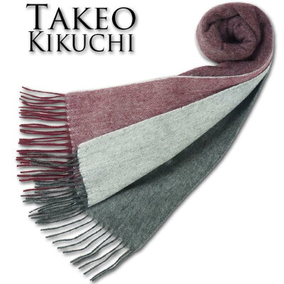 タケオキクチ TAKEO KIKUCHI ピュアカシミヤ100% ウォッシャブル パネル マフラー メンズ ボルドー系 カシミア 洗濯 無料ラッピング可能 プレゼント ギフト