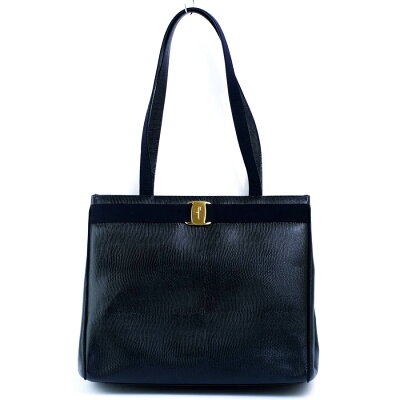 Salvatore Ferragamo サルヴァトーレ フェラガモ 21-2530 ヴァラ トートバッグ ショルダーバッグ ブラック レザー ゴールド金具 レディース #28671YR
